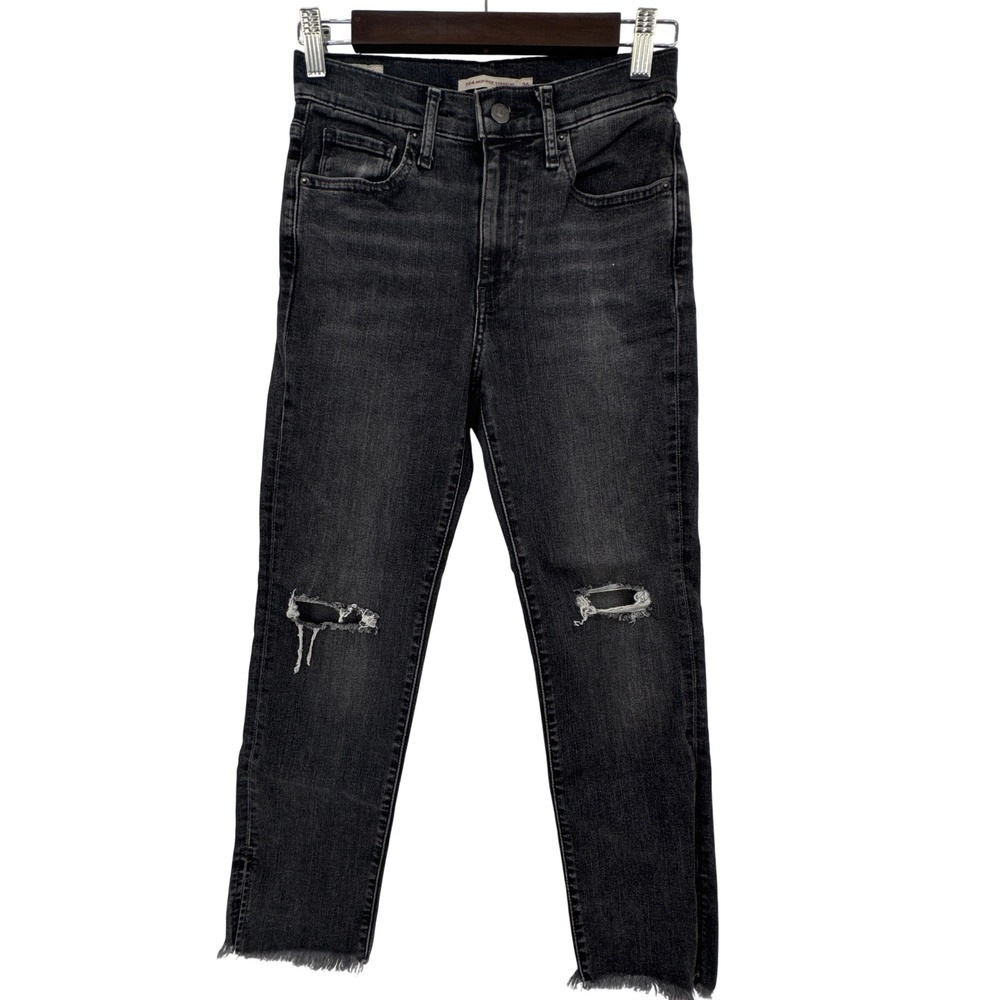 Levi's 724 High Rise Straight Jeans Women's 26‎ Black Distressed Raw Hem